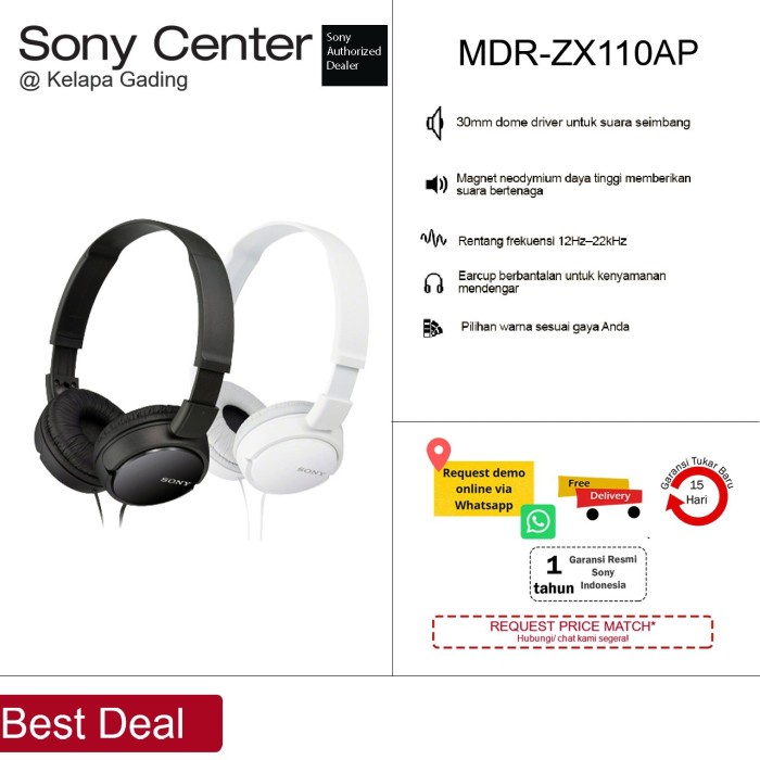 Jual Sony Headphone Mdr Zx110ap Black Original Shopee Indonesia 9644