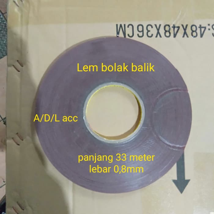 lem DOUBLE TAPE bolak balik lem perekat tipis talang air mobil / rumah merah m3 lebar 8 mm panjang 33 meter MERAH