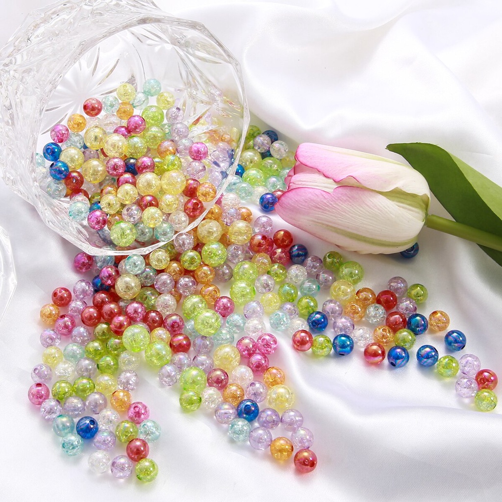 8/10mm 50 pcs Acrylic Beads Colorful Gelembung Kristal Beads Untuk Wanita Dekorasi Perhiasan Membuat Aksesoris DIY Gelang