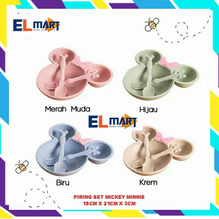 Elmart Piring Mangkok Karakter Mickey Minnie Set Wheat Straw Jerami