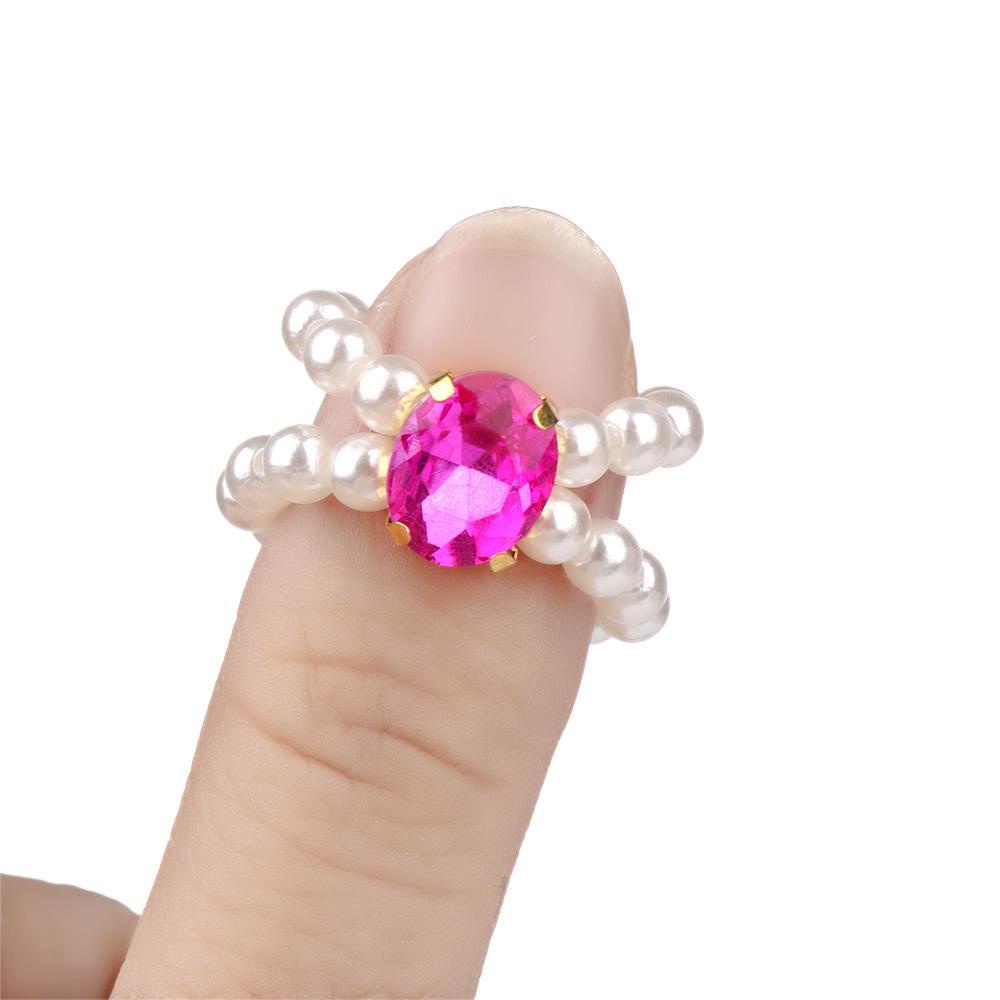 Lily Pearl Gemstone Ring Pesta Berlian Imitasi Handmade Elastis