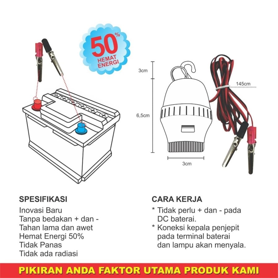 Fitting Lampu Aki AC/DC Inverter Fitting Jepit Aki E27 Fiting Gantung