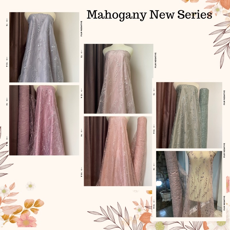 Kain Bahan Kebaya Brukat Tile Mutiara Mahogany New Series Warna Hijau Sage Green