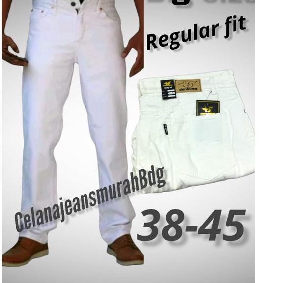 (PALING DIMINATI) BIG SIZE CELANA JEANS PRIA REGULAR FIT JUMBO PUTIH 45 / JEANS PRIA JUMBO PUTIH 45