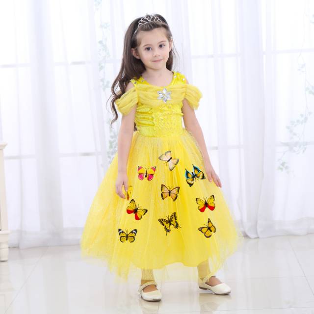 GA2548 BUTTERFLY BELLE  DRESS / gaun kostum princess anak perempuan beauty and the beast