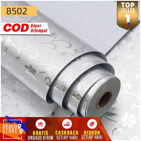 Wallpaper Aluminium Foil Anti Minyak Flower 200x60cm Sticker Silver Dinding Ruangan Dapur Masak Stiker Tembok Berkualitas