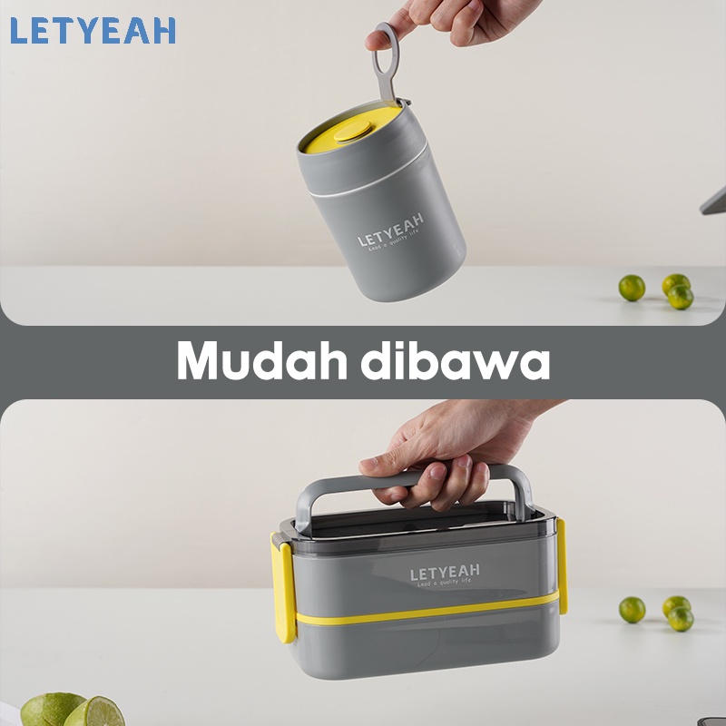 letyeah Lunch box set dengan mangkuk sup portabel /tas bekal set /1600ml kotak makan set /tempat bekal makan anti tumpah /BPA free