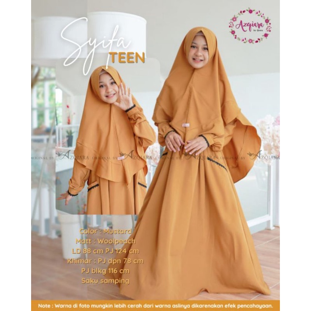 Gamis Remaja SYIFA Teen Set Khimar ori by AzQiara Bahan Wolfis
