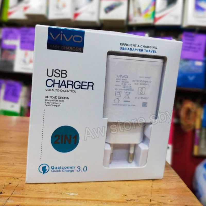 [2in1 VIVO] Charger Vivo Micro usb 2A Fast charging Y71 Y81 Y53 Y91 Y91C Y95 Y12 (New Pack)