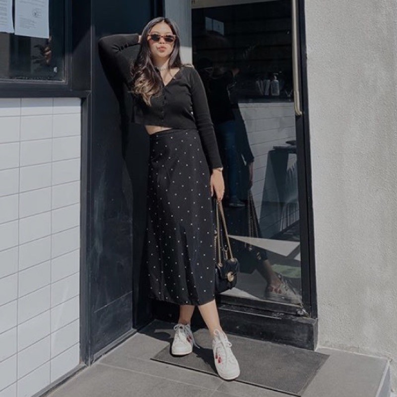 THESUMMERTALE Polka Midi Skirt Maxi Skirt Rok Midi Polkadot Flare Skirt
