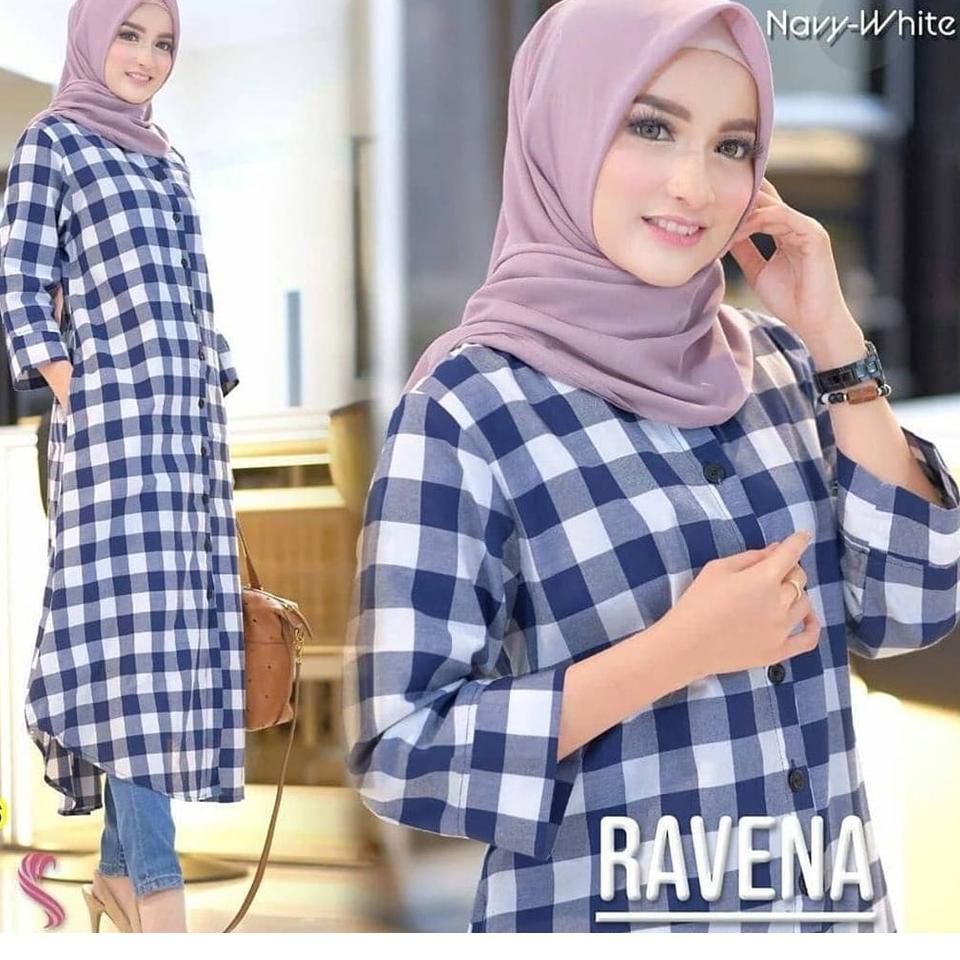 Langsung Kirim Long Tunik Ravena Kotak Kotak Square Casual Trendy