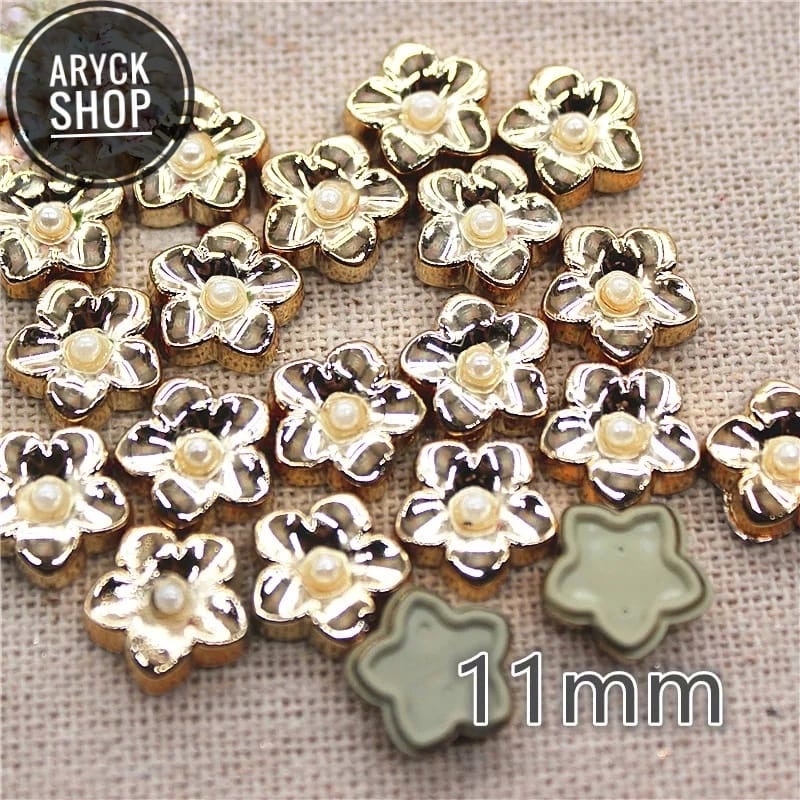 BUNGA SAKURA GOLD 11mm isi 10pcs BAHAN CRAFT BAHAN TASBIH DIGITAL BLING BLING