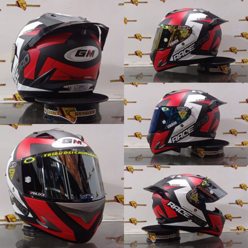 Jual Helm Gm Race Pro Black With Red Paket Ganteng Visor Flat Iridium