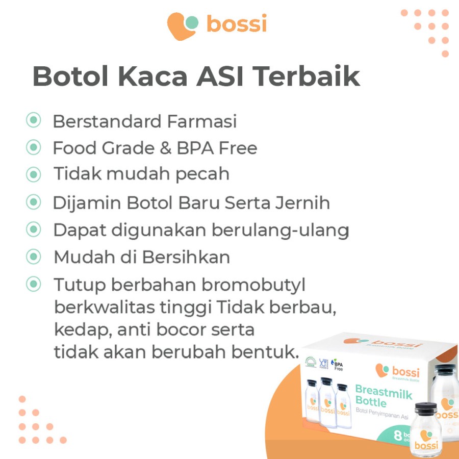 Bossi Botol Kaca ASI - Botol Penyimpanan ASI 100ml