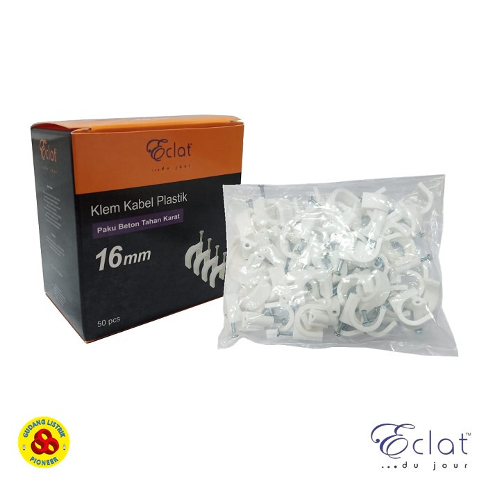 Eclat Klem Kabel 16mm Putih Paku Beton Round Cable Clips No 16