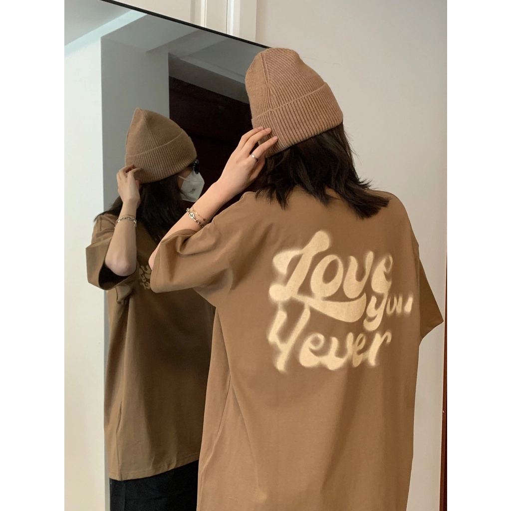 Brown original oversize kekinian korean style longgar kaos atasan wanita cowo/cewe (Love you yeven)