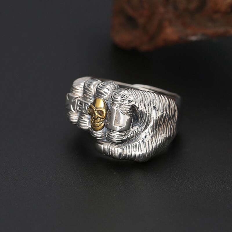Fancyqube Cincin Jari Telunjuk Desain Tengkorak Smiley Bahan Perak Thailand Gaya Retro Eropa Amerika Untuk Pria