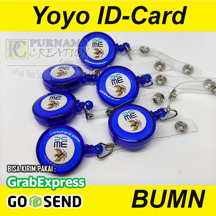 Yoyo IDCARD BUMN warna biru dengan background logo warna putih