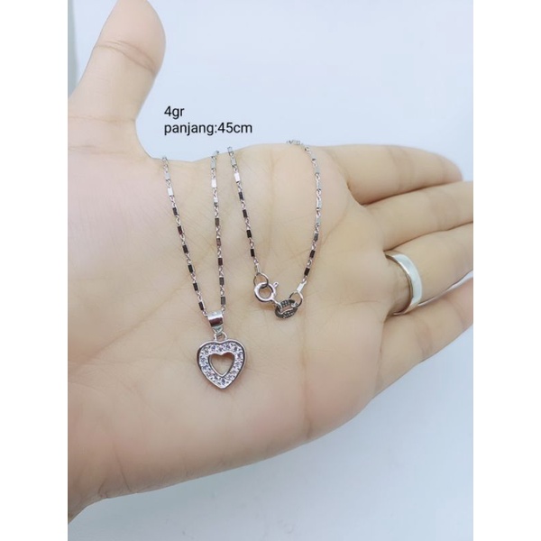 kalung balok mini + liontin love mp kell/ kalung perak asli silver 925 lapis emas/ kalung fashion