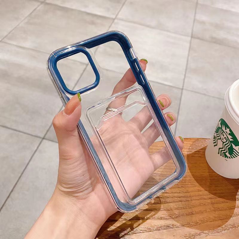 IPHONE Casing Dompet Slot Kartu TPU Transparan Untuk Iphone14 13 11 12 Pro Max 14Plus XS Max XR X Xs8 7 Soft Clear Card Holder Cover