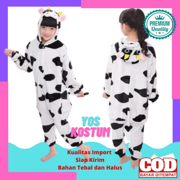 Kostum Anak Sapi Impor Baju Cow Animal Karakter Binatang Boneka Onesie Cosplay Lucu