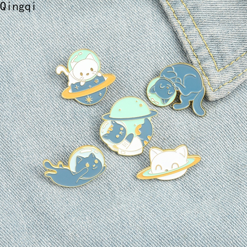 Bros Pin Enamel Bentuk Kartun Kucing Planet 5 Gaya Untuk Hadiah