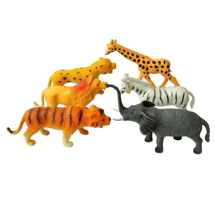 Mainan Figure Set Miniatur Wild Animal Hewan Karet Besar isi 6 pcs