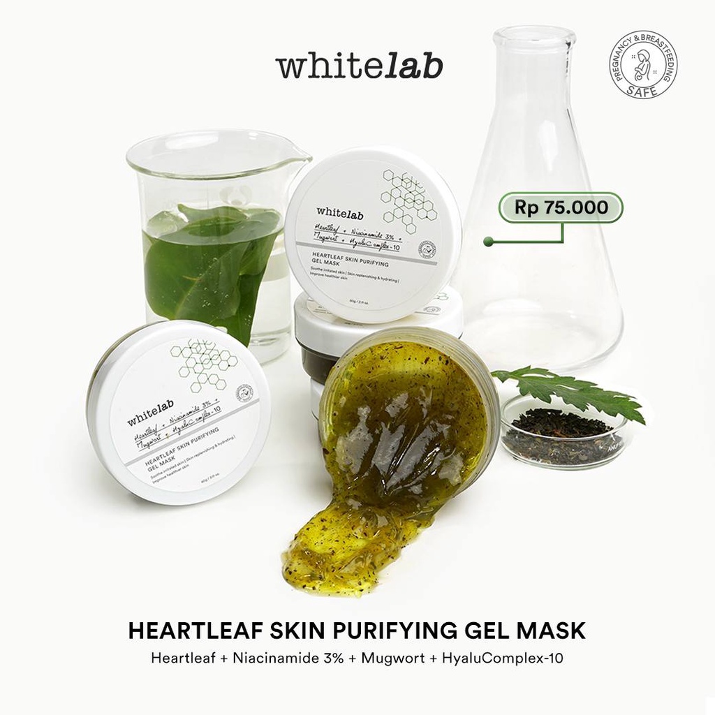 WHITELAB Heartleaf Skin Purifying Gel Mask - Masker Pembersih Perawatan Pencerah Pelembab Kulit Wajah Kusam