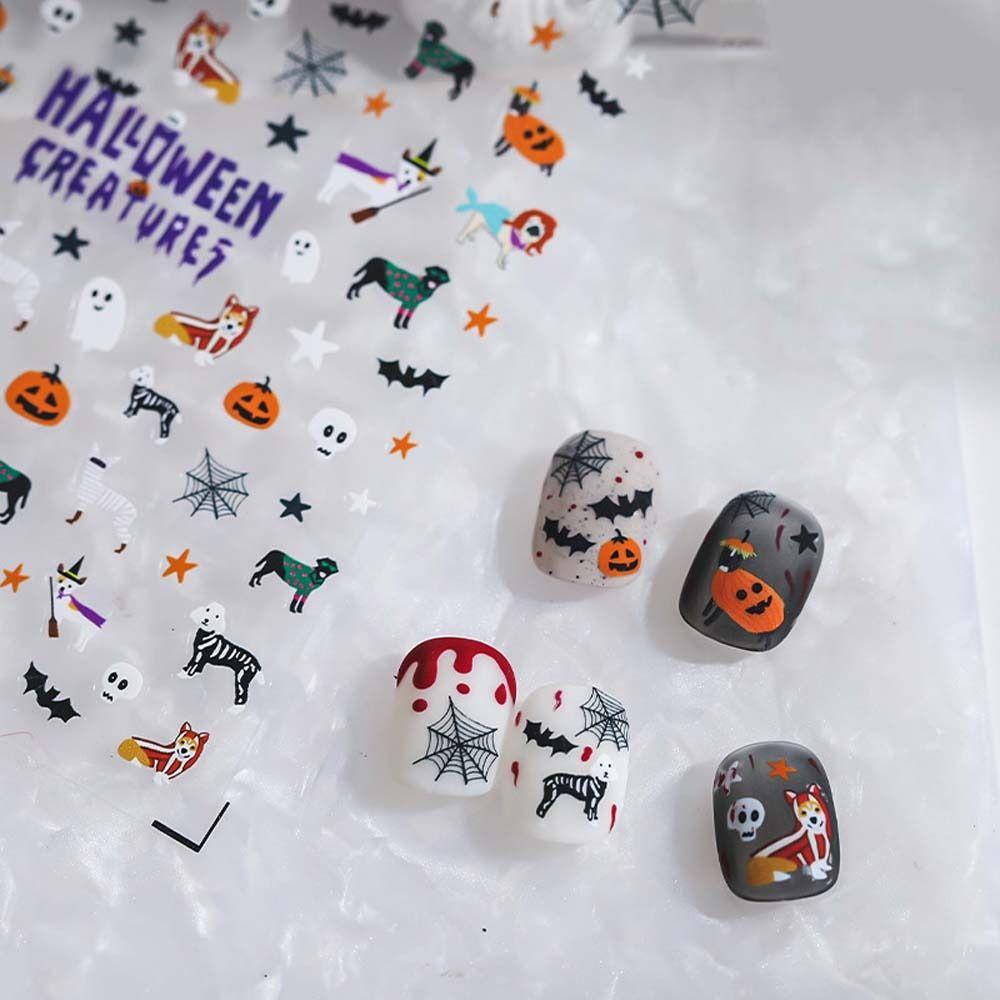 AUGUSTINA Agustina Halloween Stiker Kuku Fashion Zombie Hantu Kerangka Nail Art Dekorasi