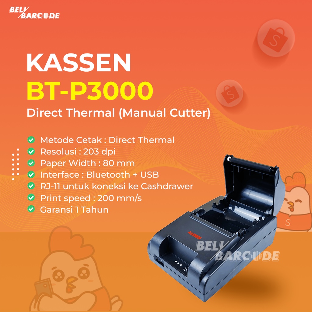 Printer Thermal Kassen BTP-3000 Printer Struk Kasir 80mm USB+Bluetooth