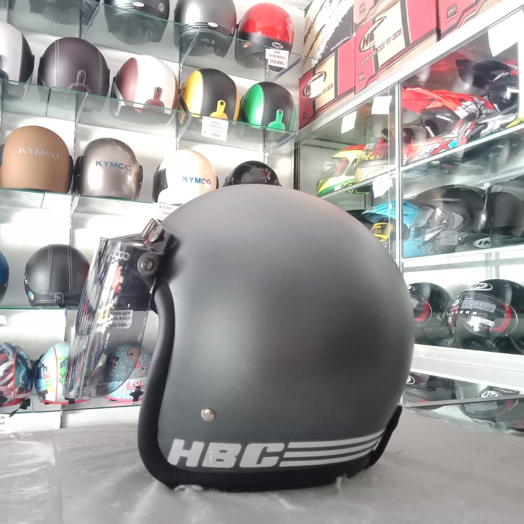 HBC Polos Helm Half Face Kaca Bogo Datar Original All Grey Doff Standar Keamanan SNI CODKardusBubble