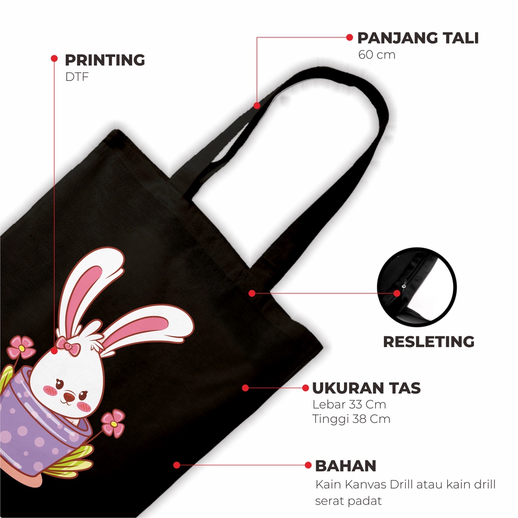 Sevine Tas Wanita Totebag Tote Bag Resleting Kawai Black Series Hitam - KWI2