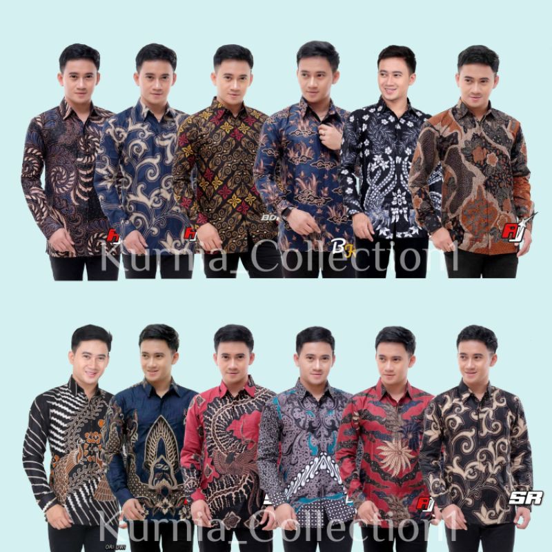 Kemeja Batik Pria Lengan Panjang Size M L Xl Xxl Bswart Batik Hrb026 Kenongo Hem <br />panjang Padi