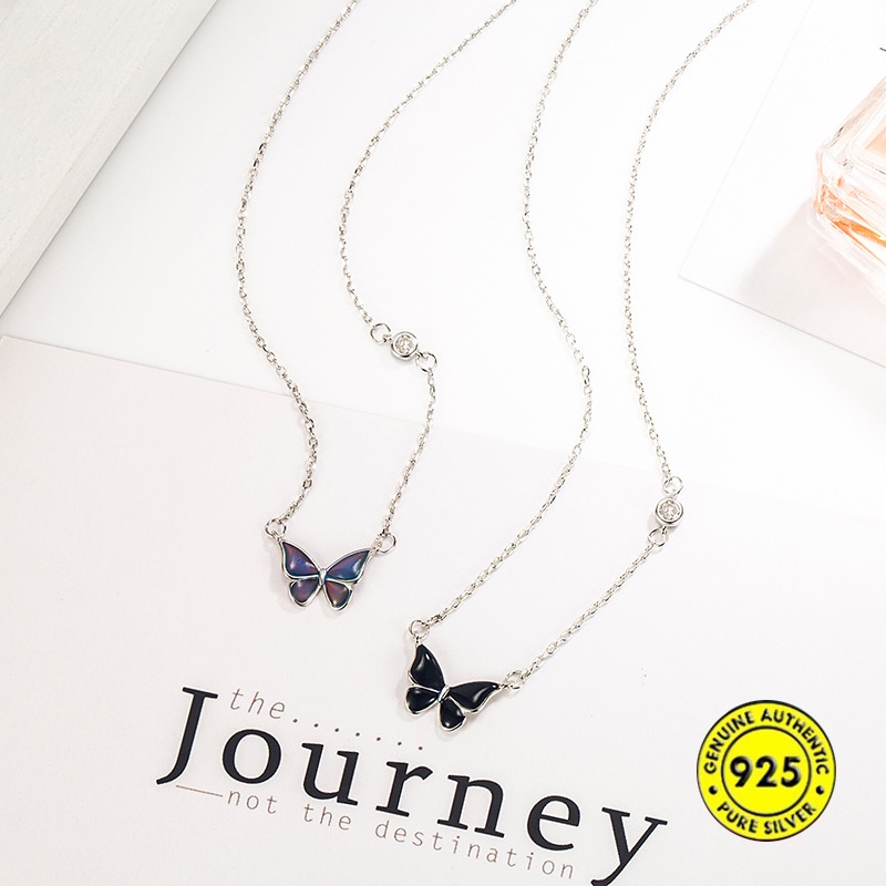 Kalung Desain Kupu-Kupu Bahan S925 Silver Sensitif Suhu Berubah Warna Untuk Wanita Butterfly