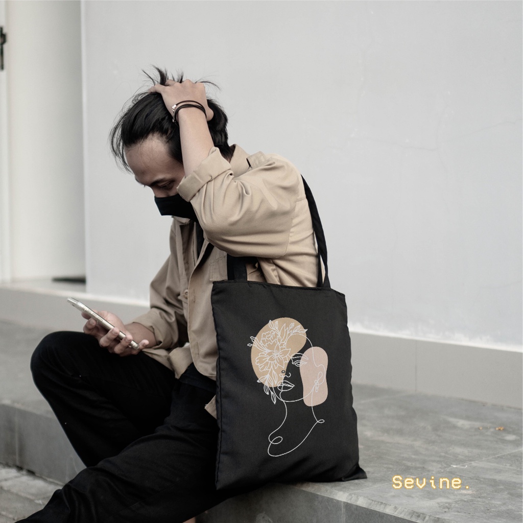 Sevine Tote Bag Resleting Tas Wanita Totebag Nordic Aesthetic Black Series - WGF2