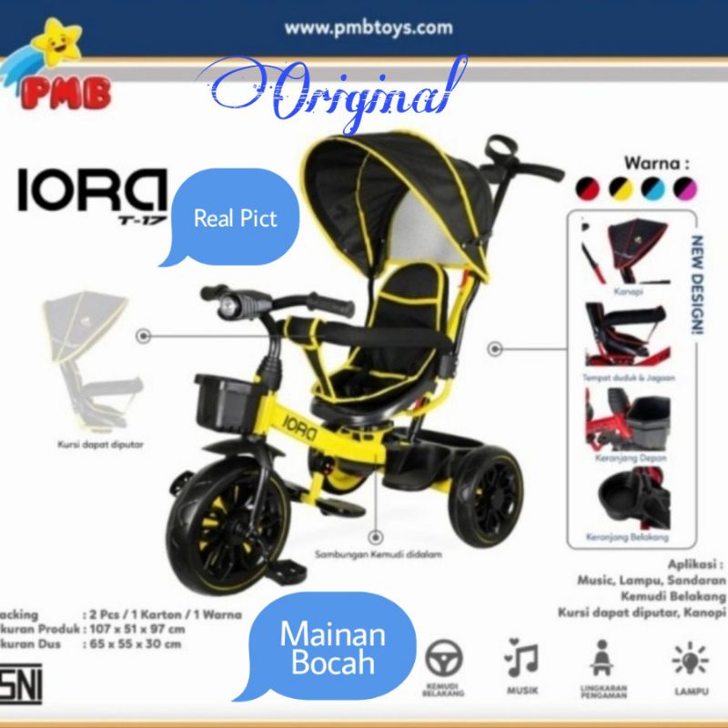 Sepeda Anak Roda Tiga PMB Iora T-17 Sepeda Stroller Roda Tiga Iora T17 New