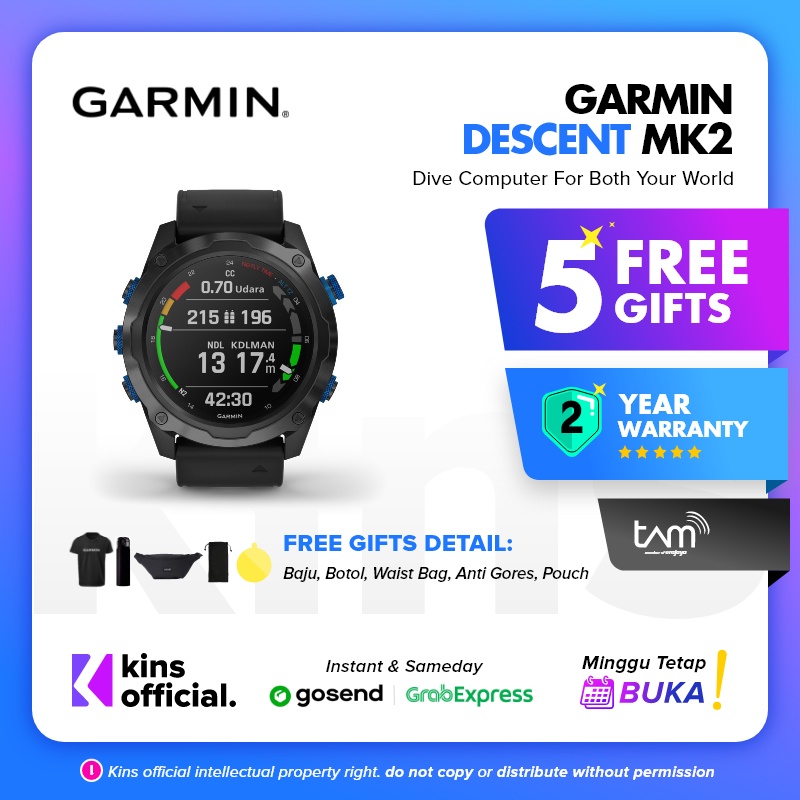 Garmin Descent Mk2 Stainless Steel with Black Band - Garansi TAM