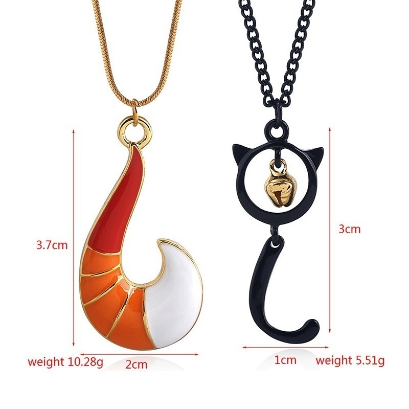 Kalung Dengan Liontin Kucing Hitam Dan Bel Warna Orange Untuk Wanita