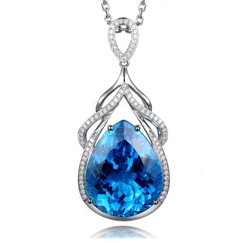 [Ready Stock]Fashion Luxury Inlaid Blue Gem Water Drop Pendant