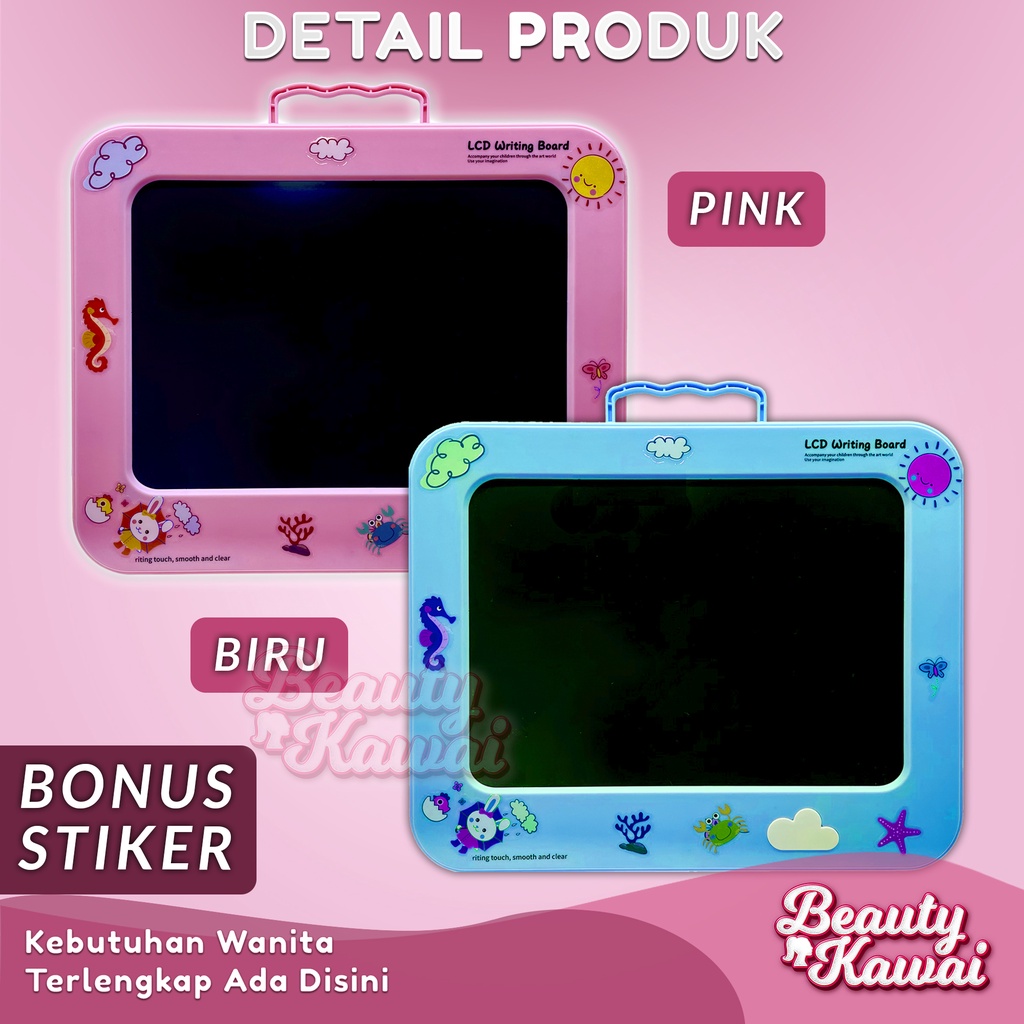 LCD Drawing Papan Tulis Anak Baterai Lithium 9 Inch Sticker Free