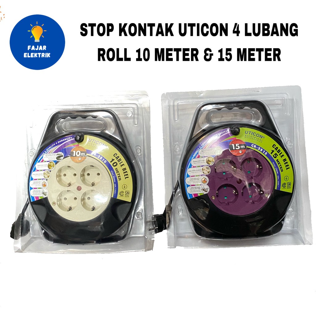 UTICON STOP KONTAK KABEL ROLL 4 LUBANG 10 15 METER / COLOKAN 4 LUBANG ROLL 10 15 METER