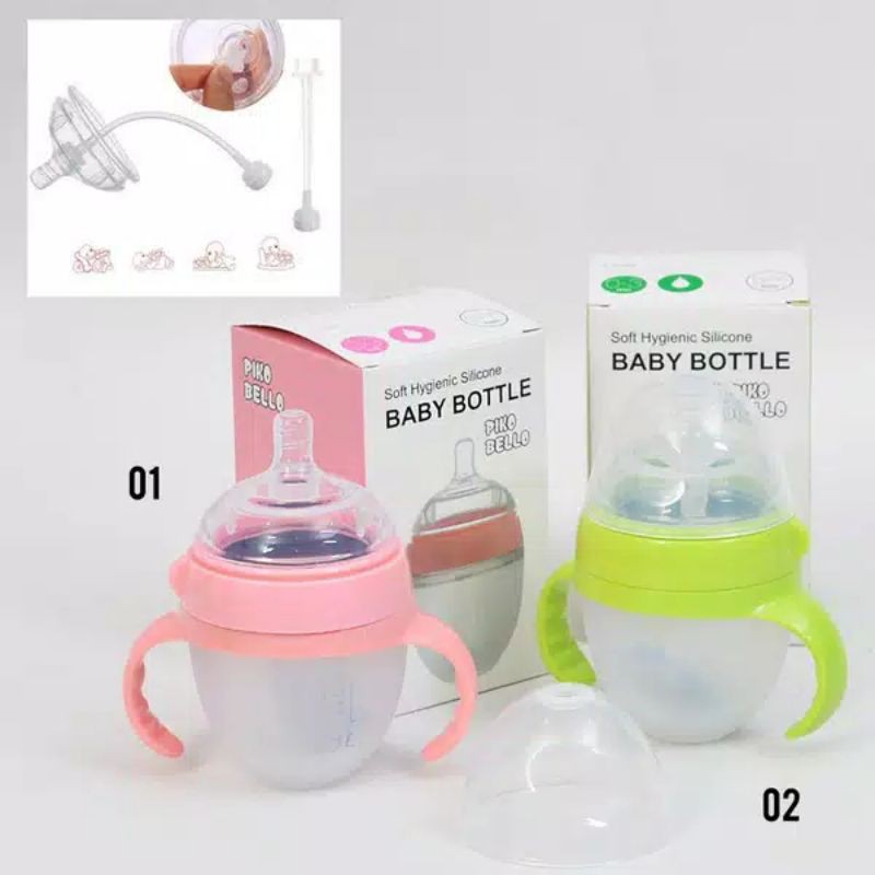 Botol Susu Bayi Silikon PIKO Bello ORIGINAL Anti Kolik Dengan Handle dan Sedotan