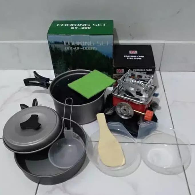 【Bisa COD】 Kompor Portable &amp; Cooking set 3 Orang DS-200 DS200 Anti Angin SY200 SY-200 Kotak