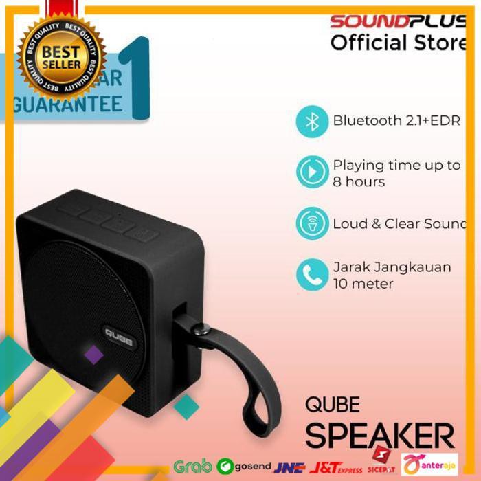 HOT SALE.. SOUNDPLUS - QUBE | PORTABLE SPEAKER BLUETOOTH MURAH PROMO SPLASHPROOF - BLACK ..TERLARIS