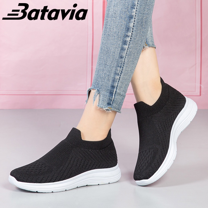 Batavia Sepatu olahraga impor premium perempuan terbaru rajut adem antislip antiaus sepatu lari anak perempuan A121 A15 A16-A15 BLACK