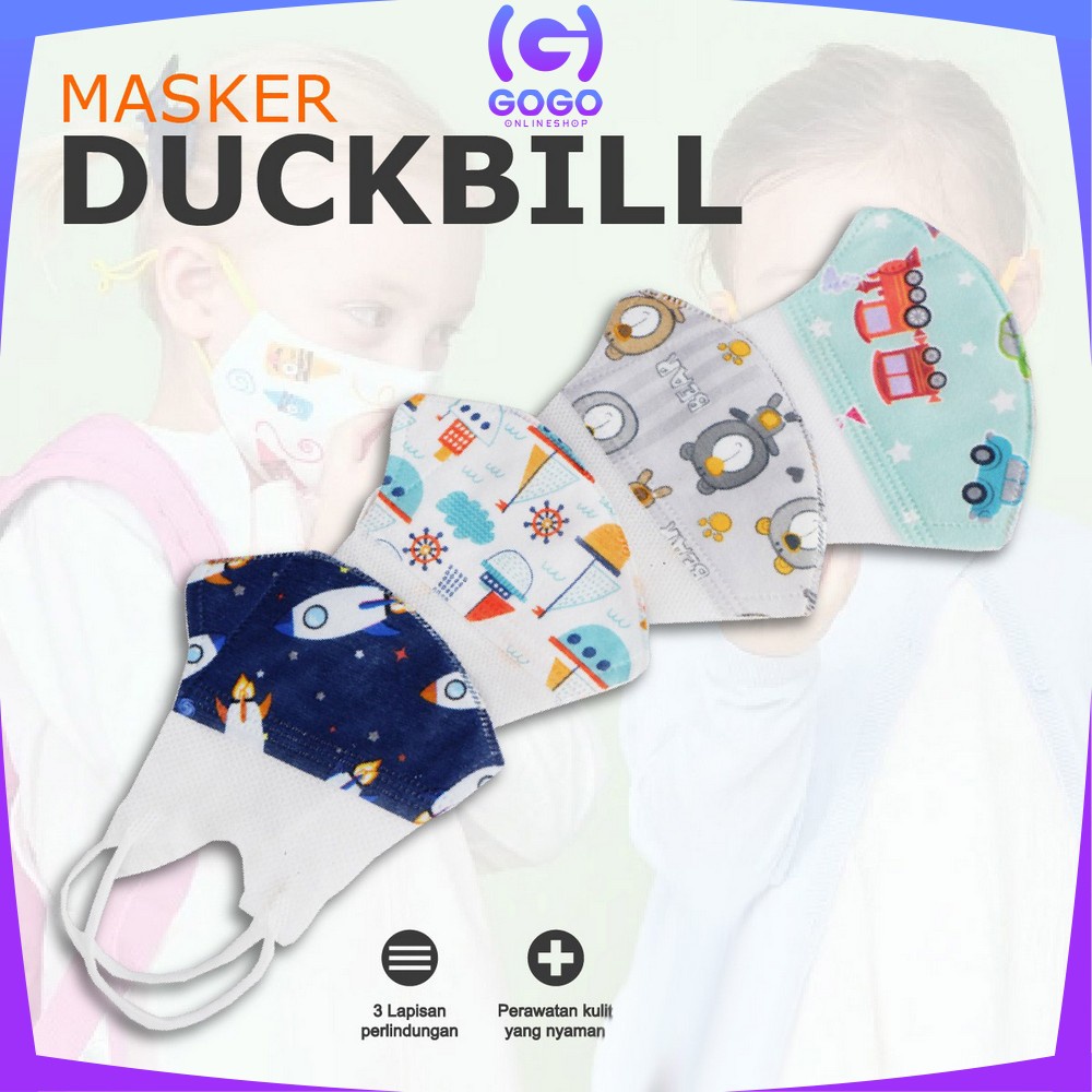 GOGO-C280 Masker Anak Duckbill 50Pcs 3Ply Earloop Kids Face Mask Masker Duckbil Anak Karakter Kartun