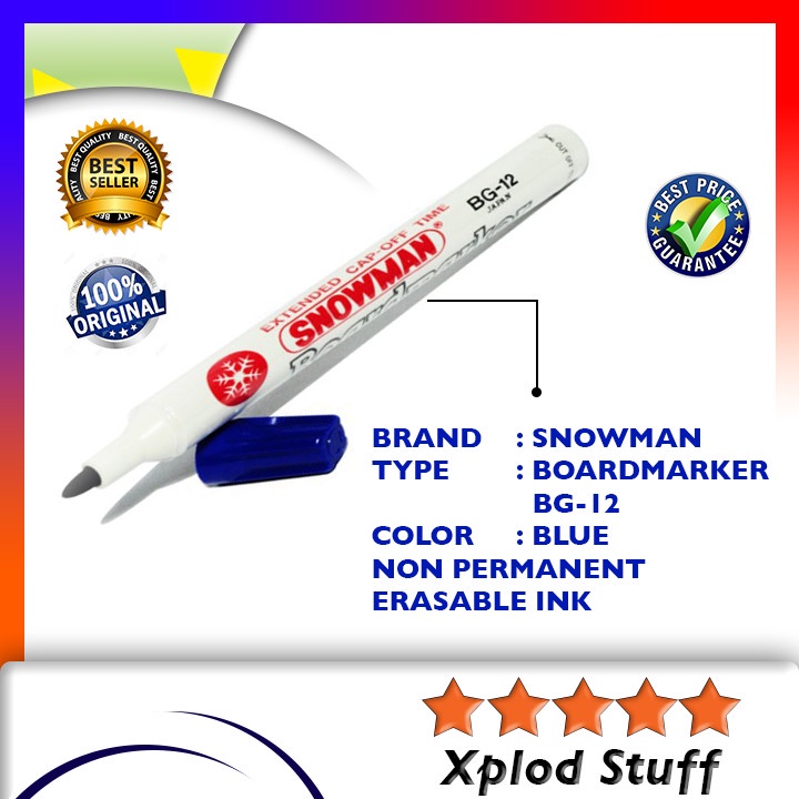 

Spidol White Board Snowman Boardmarker BIRU BG12 Whiteboard Marker NON Permanen BLUE