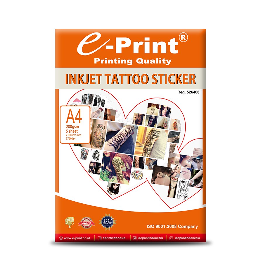 

e-Print Kertas Stiker Tatto Inkjet Temporary A4 200gsm