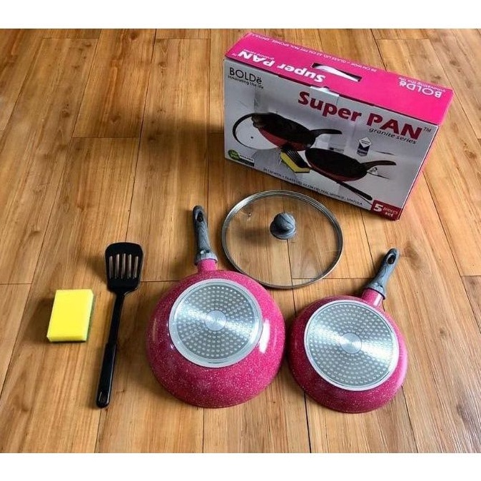 BOLDE SUPER PAN 5 PCS GRANIT SERIES BLACK PINK WAJAN PANCI SET