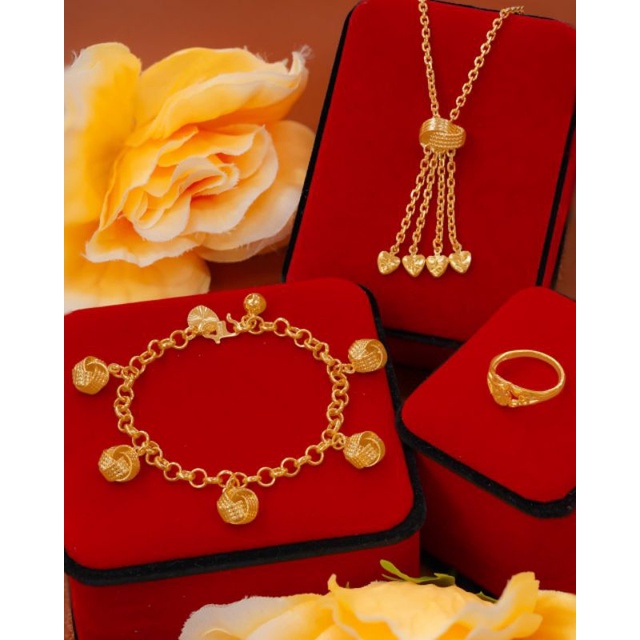 SET BANGKOK LIONTIN CINCIN LOVE VIRAL || EMAS BANGKOK KADAR 18KGP || AKSESORI FASHION SET WANITA